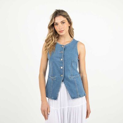 Polera Denim Sin Mangas Mujer Zibel