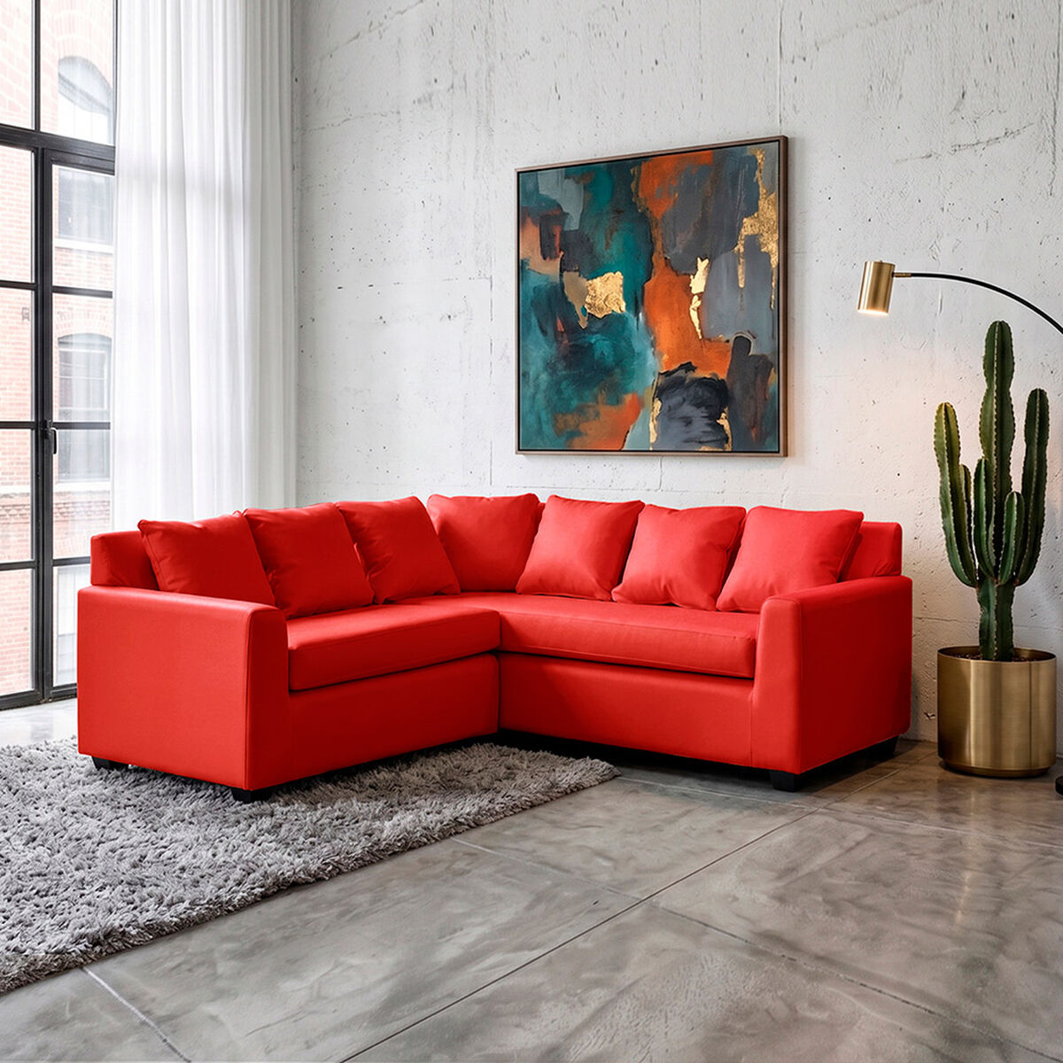 Seccional Latam Home Lucca 3 Cuerpos PU Rojo