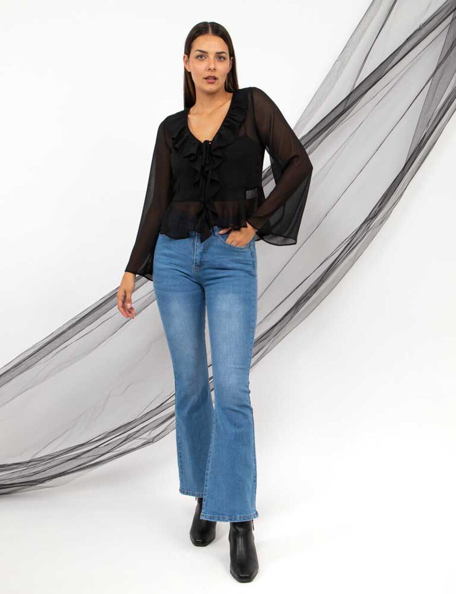 Blusa Transparente Manga Campana Mujer Zibel