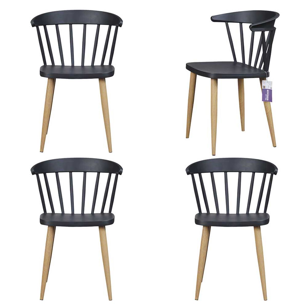 Pack 4 Sillas de Comedor Vincenzi Madrid Negro