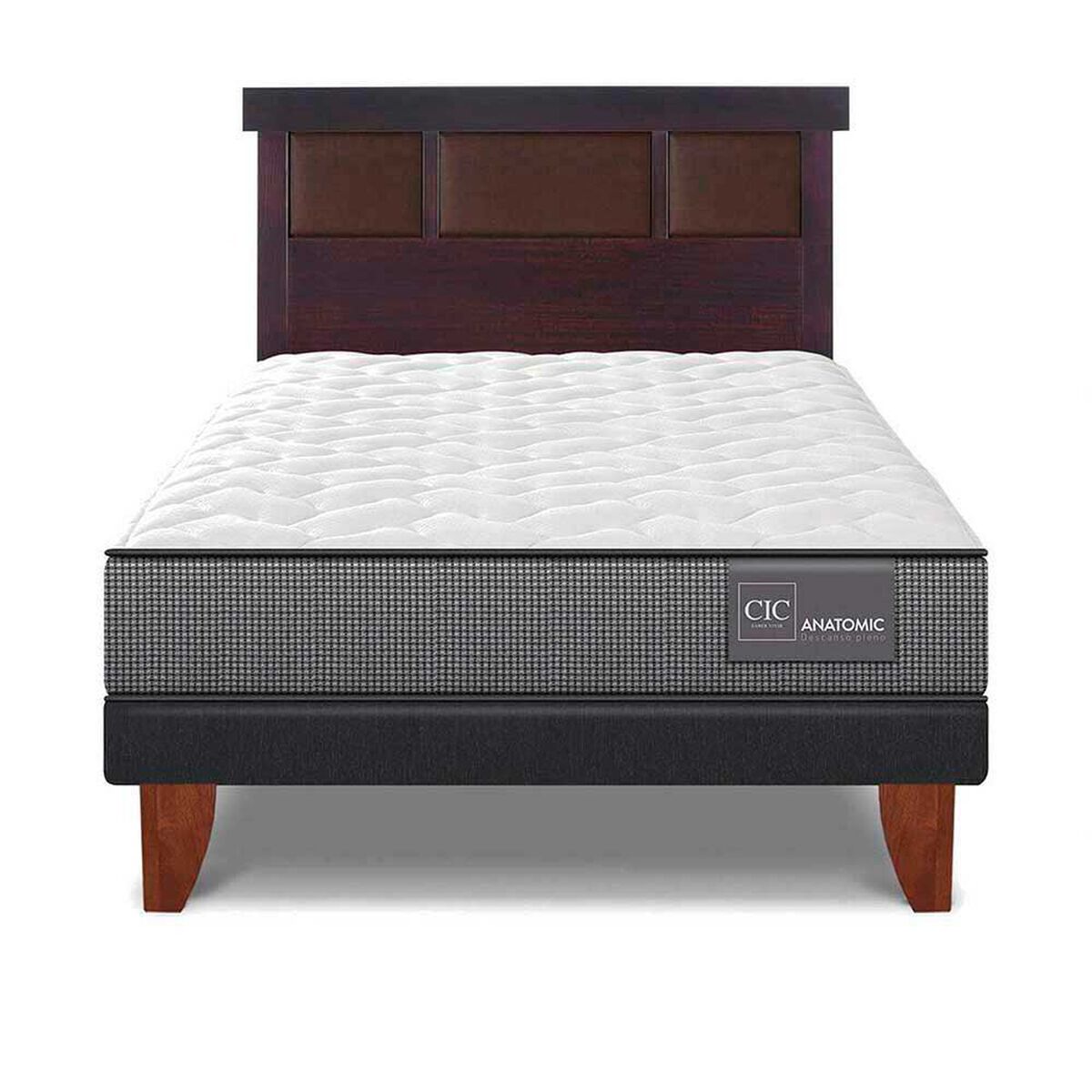 Cama Europea CIC 1,5 Plazas Anatomic + Respaldo New Dublin Chocolate