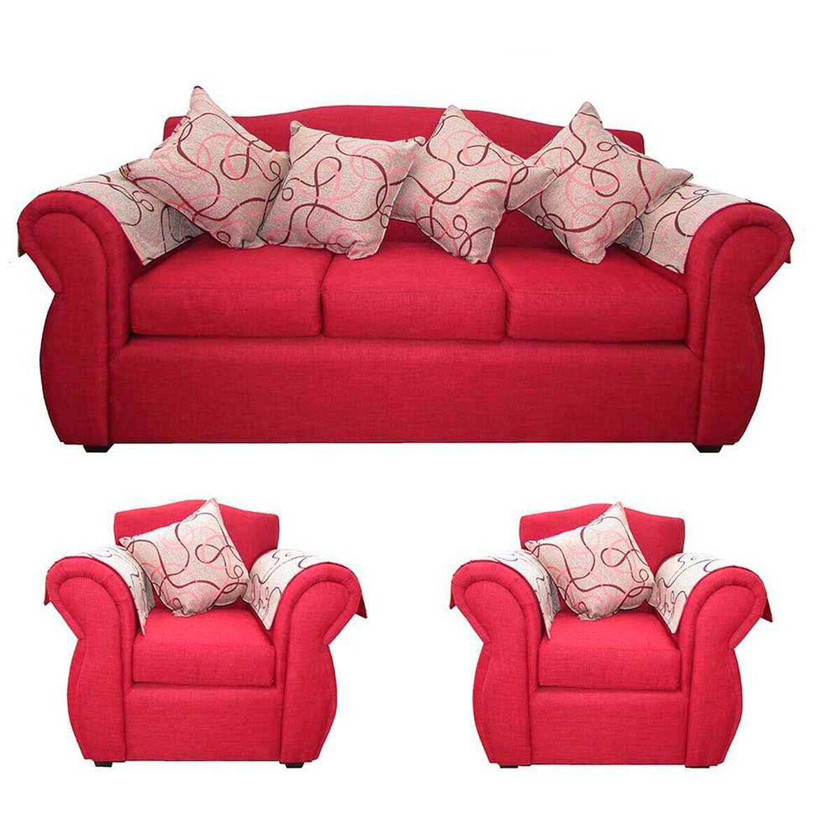 Juego de Living Almore San Ramon Sof&aacute; 3 Cuerpos + Dos Sillones 1 Cuerpo Rojo