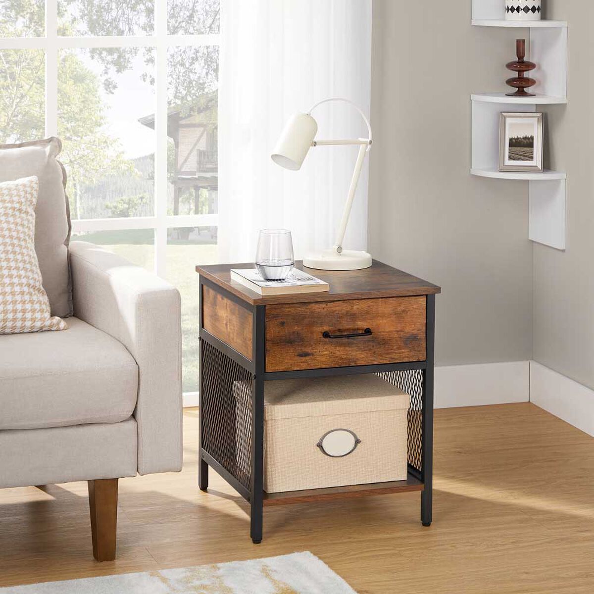 Velador TuHome Metalwood 1 Caj&oacute;n