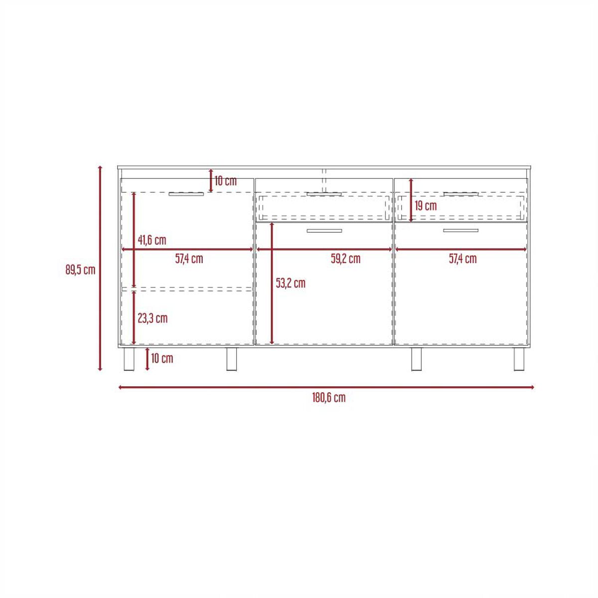 Mueble de Cocina Inferior TuHome Gante 2 Puertas 2 Cajones Rovere Niebla