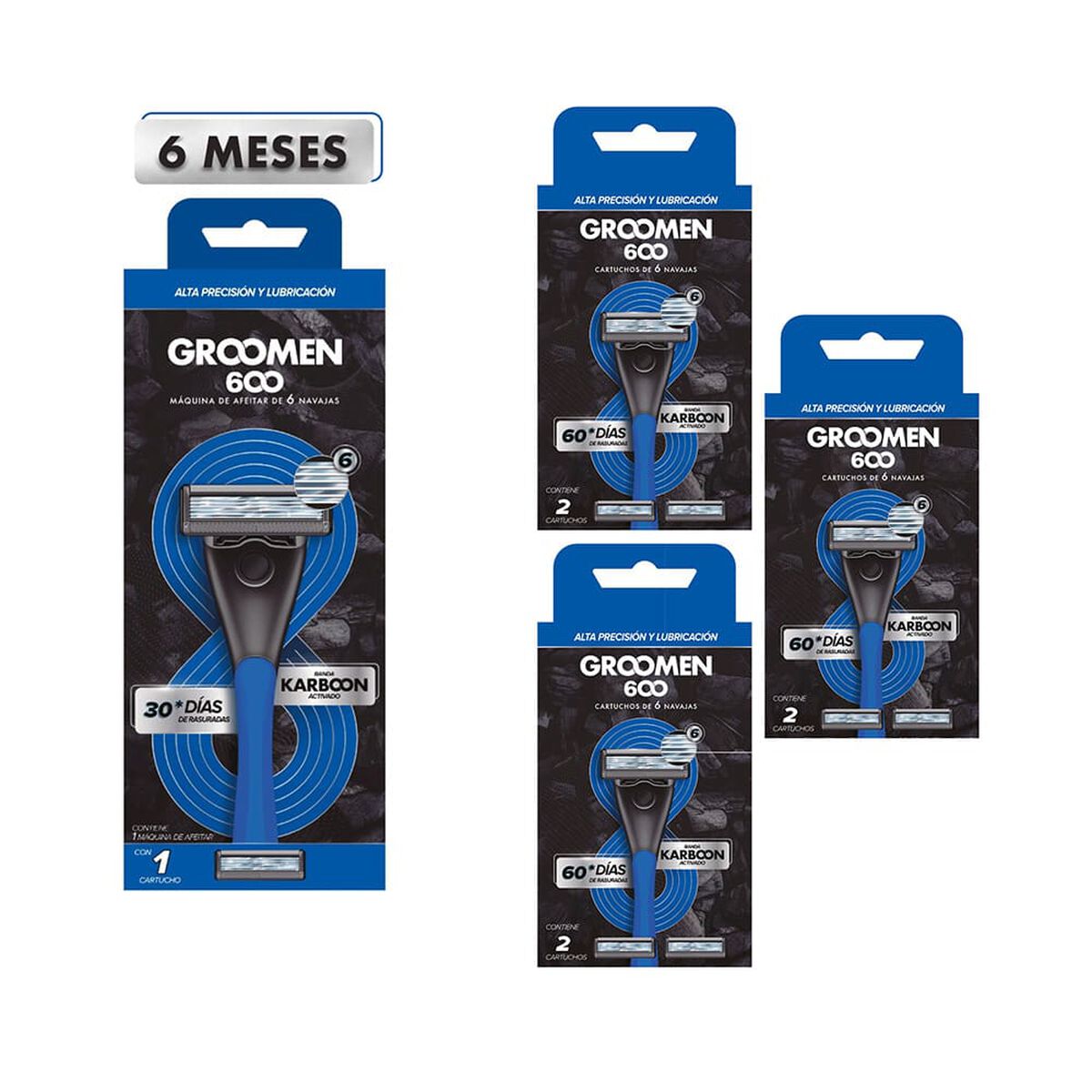 Pack Máquina Afeitar Groomen 600 + 1 con 6 Repuestos