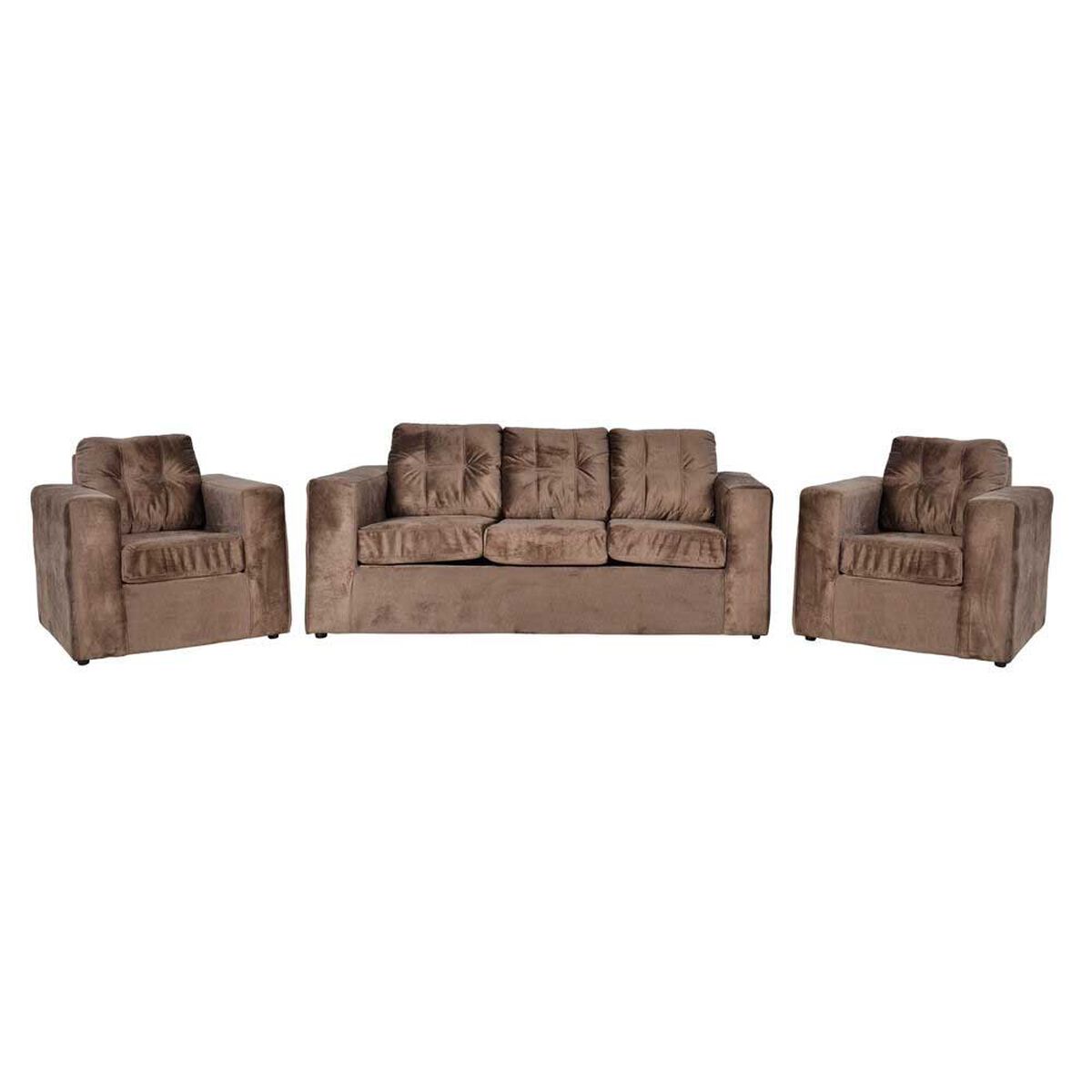 Juego de Living Kea Nize Felpa Sofá 3 Cuerpos + Dos Sillones 1 Cuerpo Café