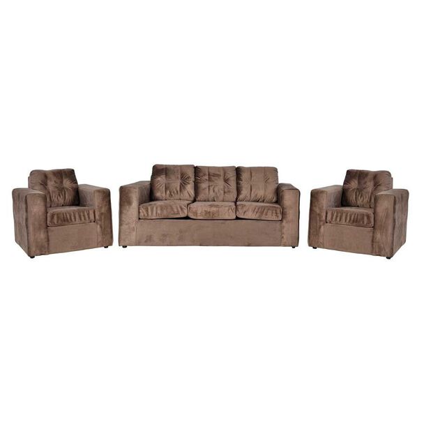 Juego de Living Kea Nize Felpa Sofá 3 Cuerpos + Dos Sillones 1 Cuerpo Café
