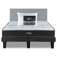 Combo Cama Europea Prelude Radiant 2 Plazas Normal + Respaldo Praga Plata + Pack Almohadas