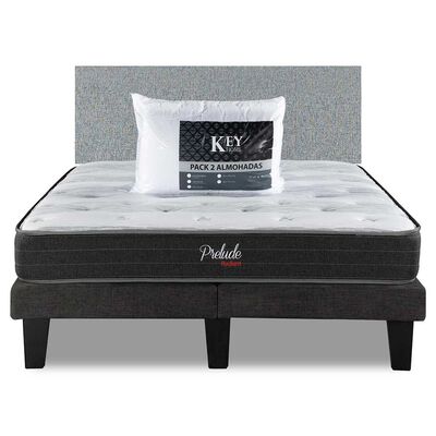 Imagen 1 del producto Combo Cama Europea Prelude Radiant 2 Plazas Normal + Respaldo Praga Plata + Pack Almohadas