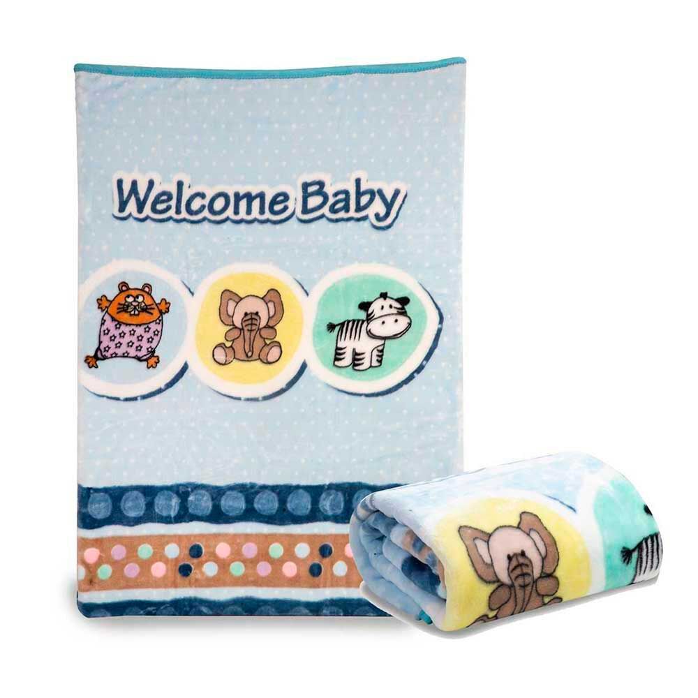Frazada Reversible Bebe Animalitos Celeste Bebesit
