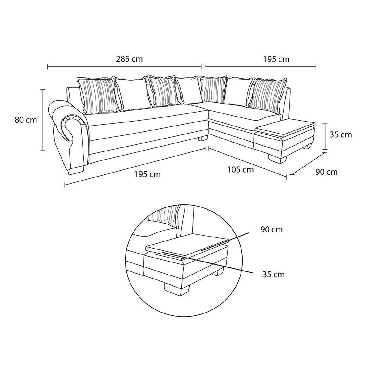 Sofá Seccional Living Factory Dakota 6 Cuerpos Gris