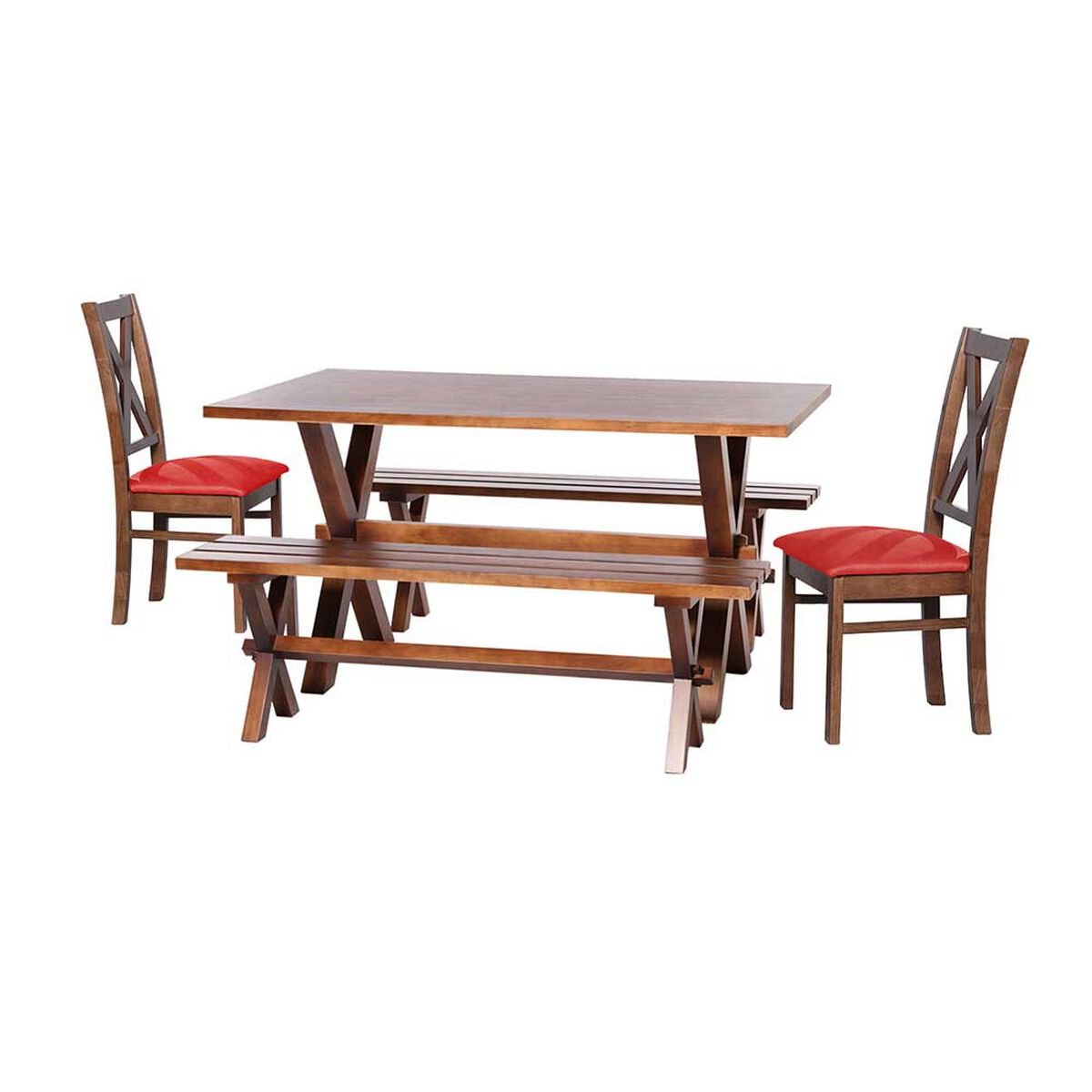 Juego de Comedor Latam Home Sevilla Segovia 2 Sillas + 2 Bancas Cuero Kentucky Rojo
