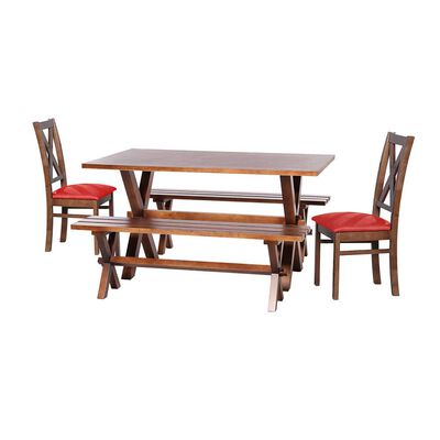 Juego de Comedor Latam Home Sevilla Segovia 2 Sillas + 2 Bancas Cuero Kentucky Rojo