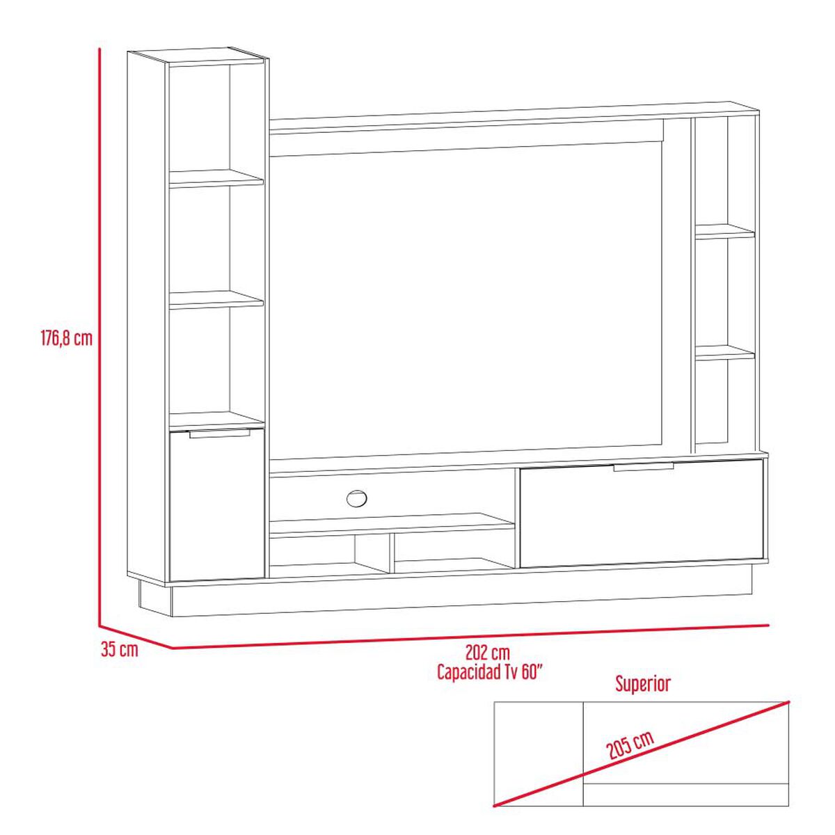 Centro de Entretenimiento TuHome Marsella Hasta 60" Miebla Plomo