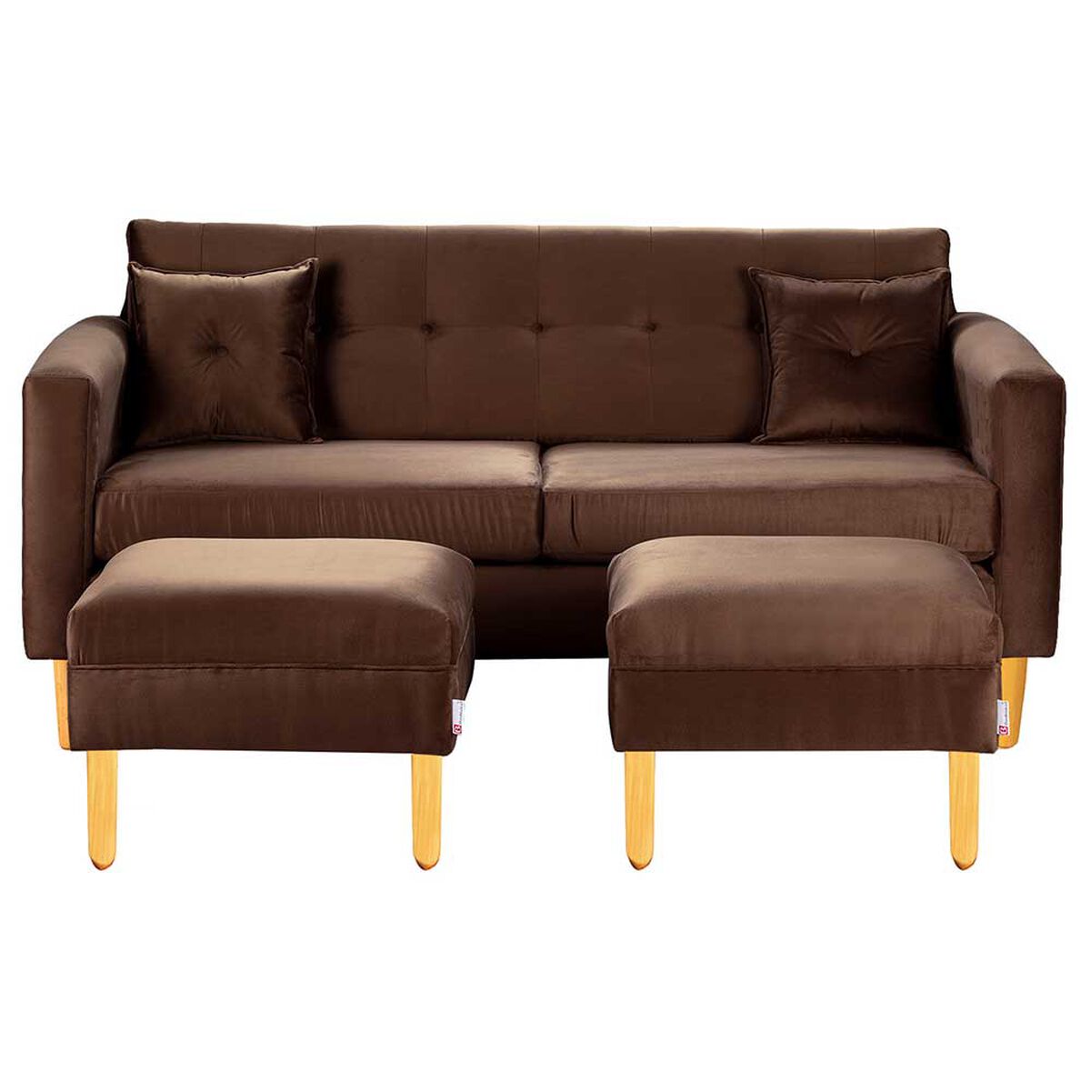 Juego de Living Bodevir New Retro Felpa 04 Sof&aacute; 3 Cuerpos + Dos Pouf 1 Cuerpo Chocolate&nbsp;