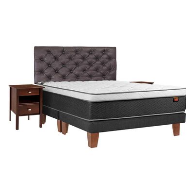 Cama Europea Celta Base Dividida King Everest + Respaldo + 2 Veladores Capitoné