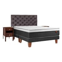 Cama Europea Celta Base Dividida King Everest + Respaldo + 2 Veladores Capitoné