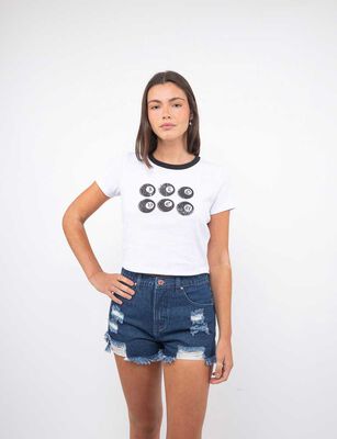 Imagen 1 del producto Polera Con Estampado Manga Corta Mujer Icono Blanco, Cafe, Marengo, Navy, Negro