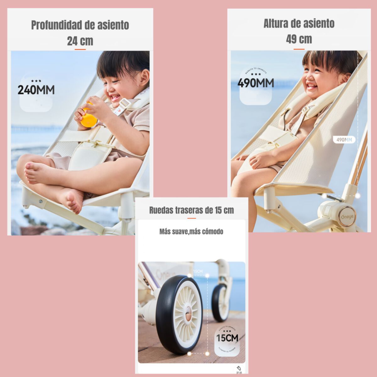 Coche de Paseo Lujoso Últra Slim LuBabycas Dorado