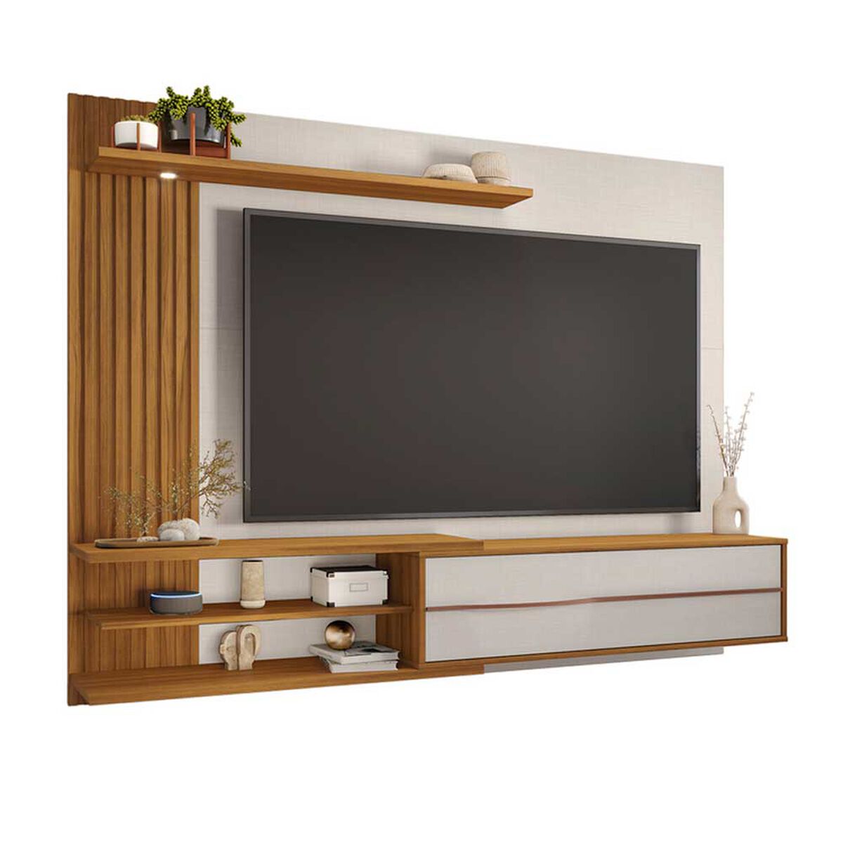 Panel TV Home Mobili Monet Hasta 65" Blanco Off Whitte Nature