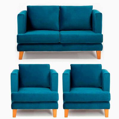 Juego de Living Barra Design Larisa Sofá 2 Cuerpos + Dos Sillones 1 Cuerpo Azul