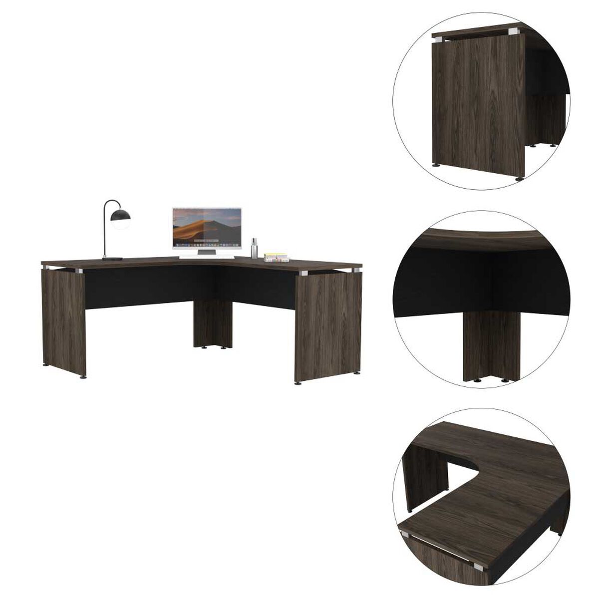 Escritorio en L TuHome Home Office Negro Soft Coñac