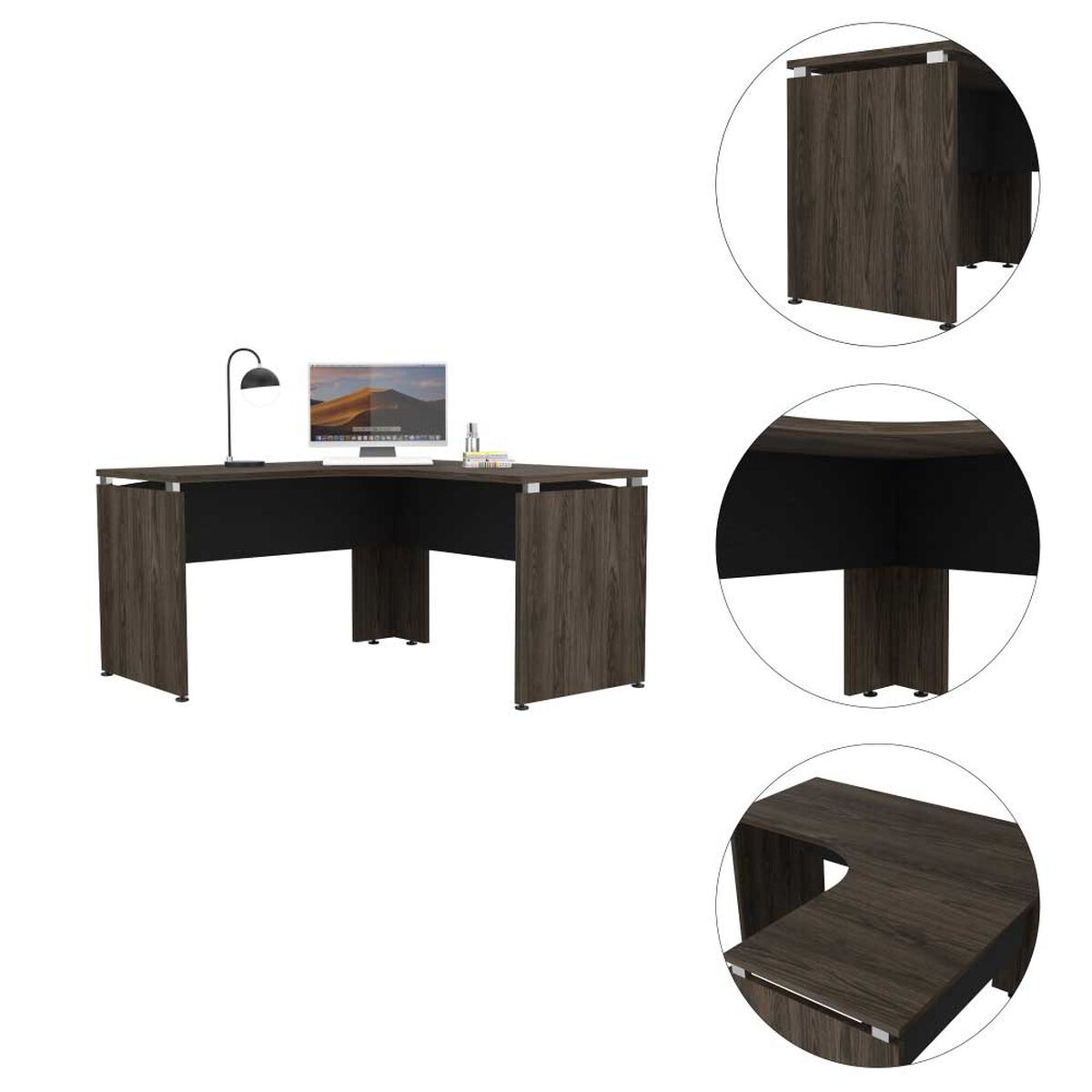 Escritorio en L TuHome Home Office Negro Soft Coñac