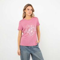 Polera Con Estampado Manga Corta Mujer Icono Rosado
