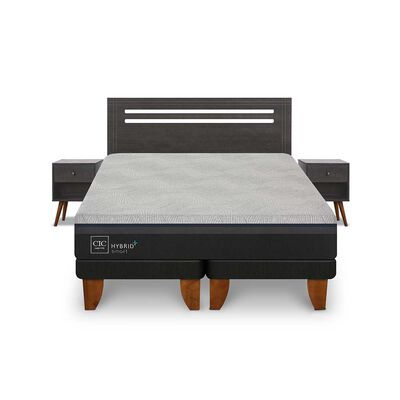 Imagen 1 del producto Cama Europea CIC Base Dividida 2 Plazas Hybrid Plus Infinity + Respaldo + 2 Veladores Munich