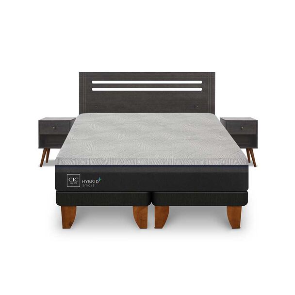 Cama Europea CIC Base Dividida 2 Plazas Hybrid Plus Infinity + Respaldo + 2 Veladores Munich