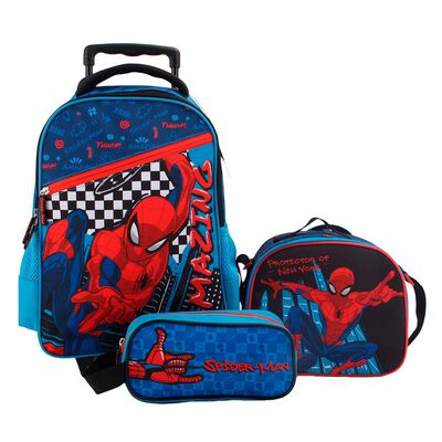 Pack Mochila con Ruedas, Estuche y Lonchera Spider-man
