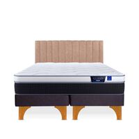 Cama Europea Flex 2 Plazas Nexus Box Base Dividida + Respaldo Tubular Beige