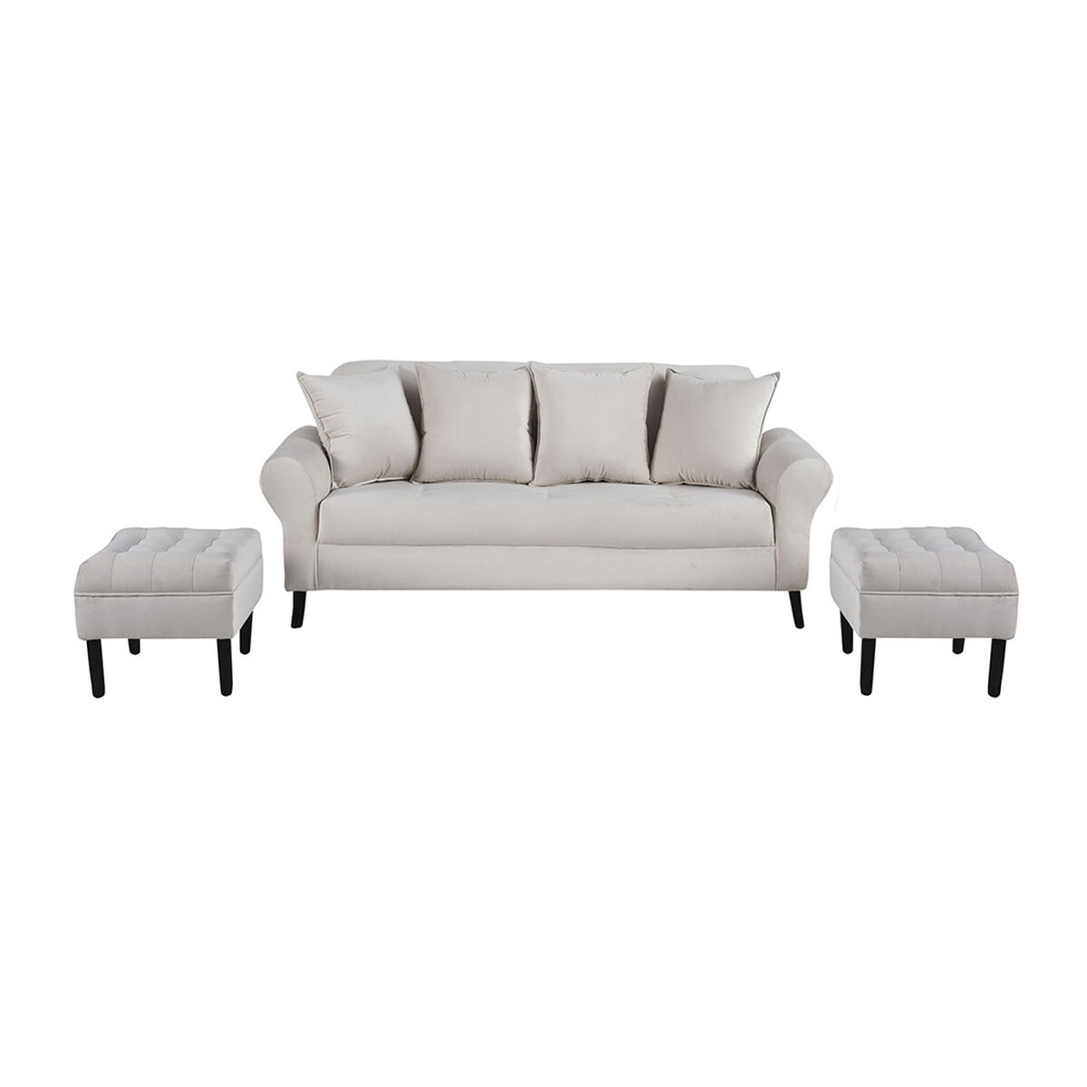 Sofá Bodevir Lua 3 Cuerpos + 2 Pouf Wood Crudo