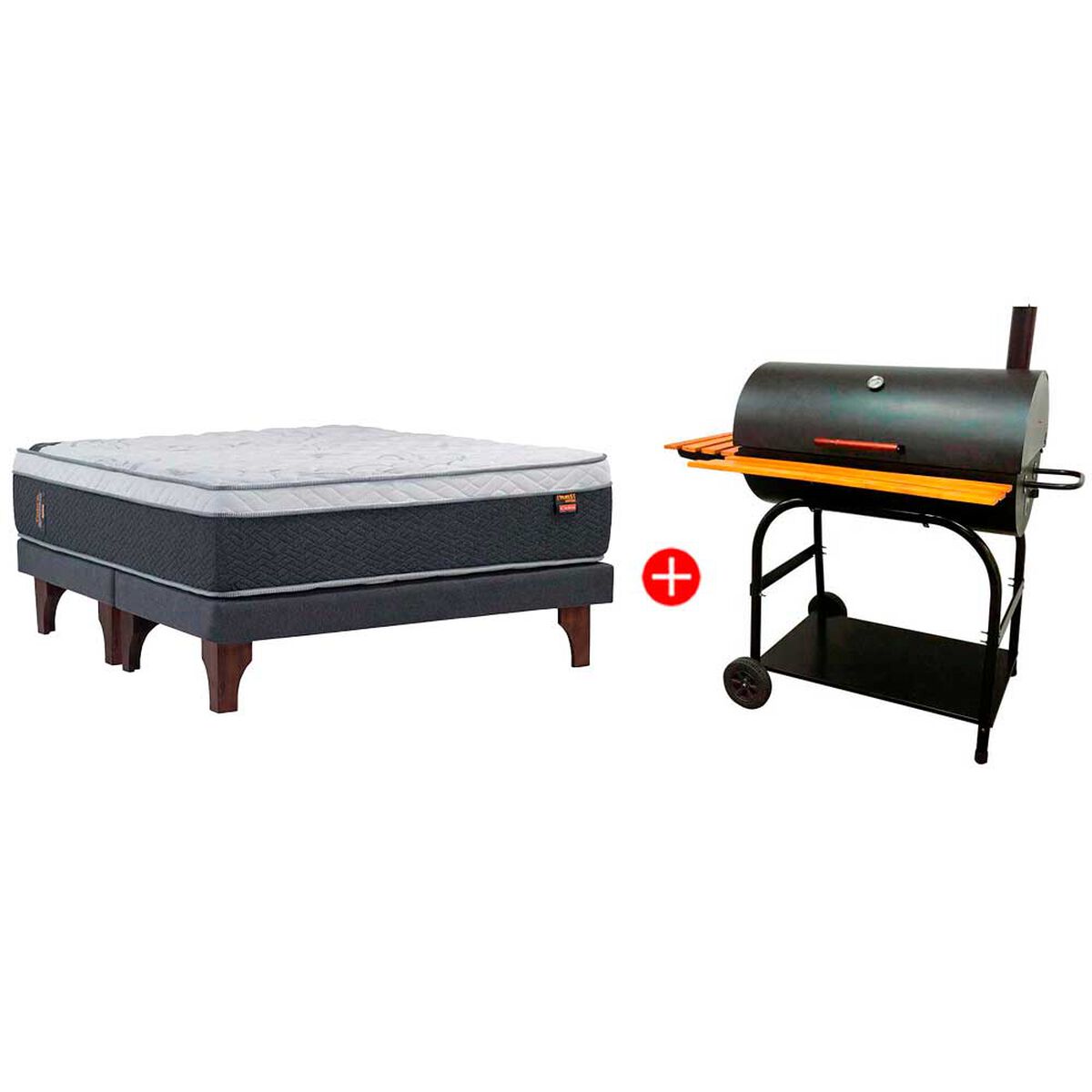 Combo Cama Europea Celta Base Dividida King Everest Cobre + Parrilla a Carb&oacute;n Casanova Cover Premium Medium