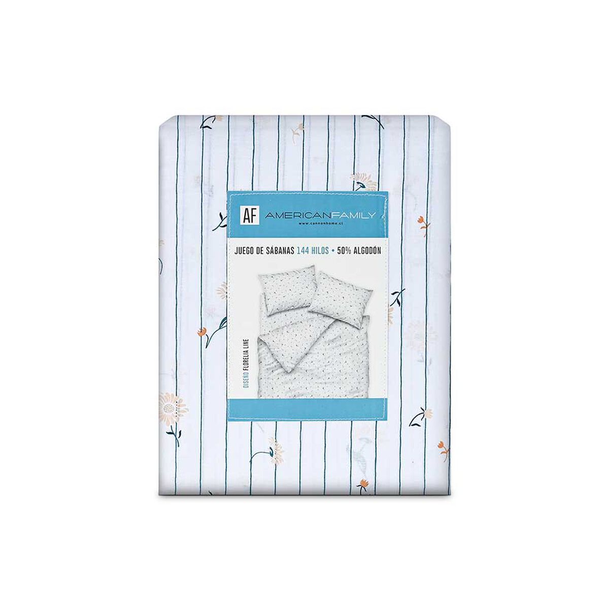 Juego de S&aacute;banas American Family 2 Plazas Florelia Lines 144 Hilos Blanco