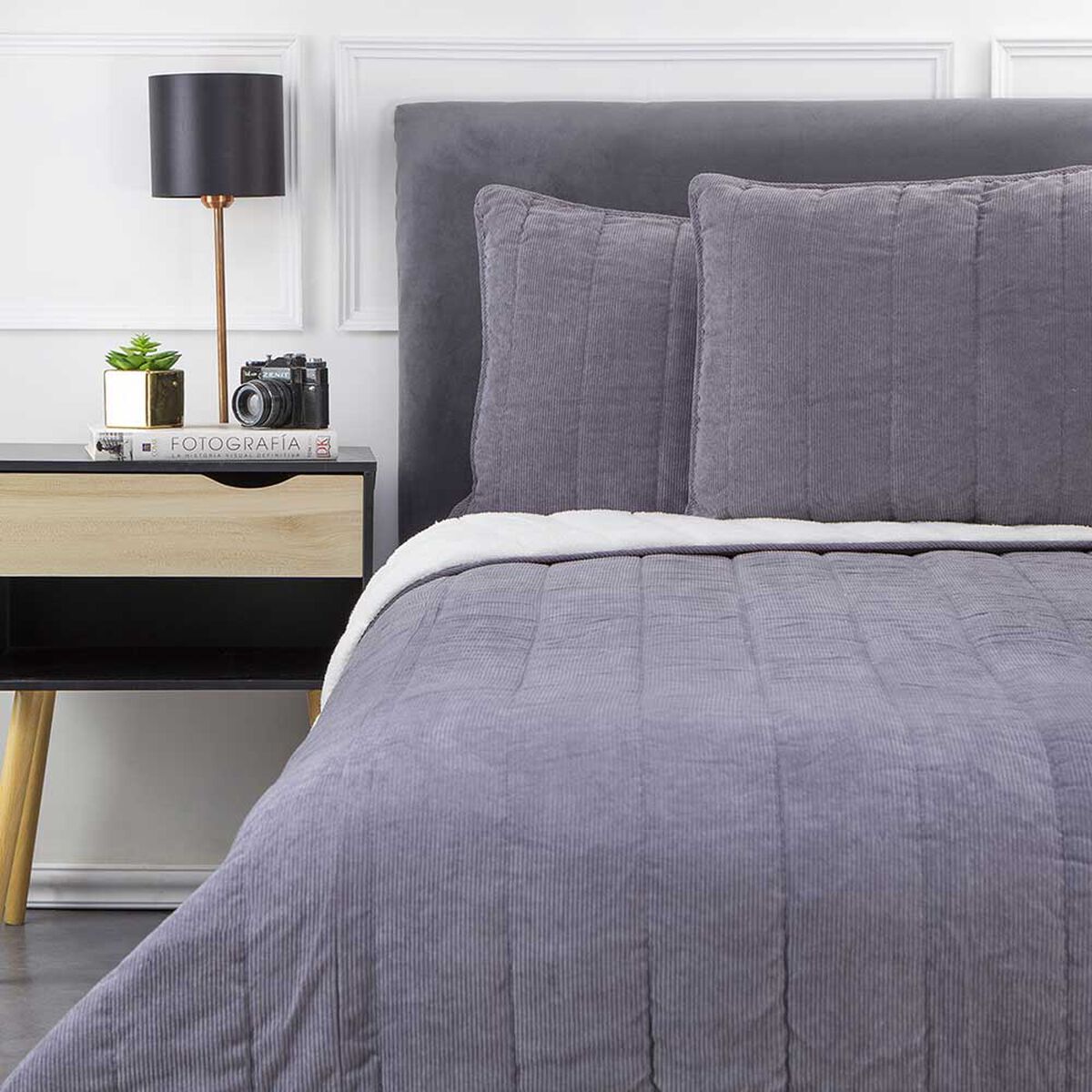 Cobertor Corduroy Sherpa Zibel King Liso Acero