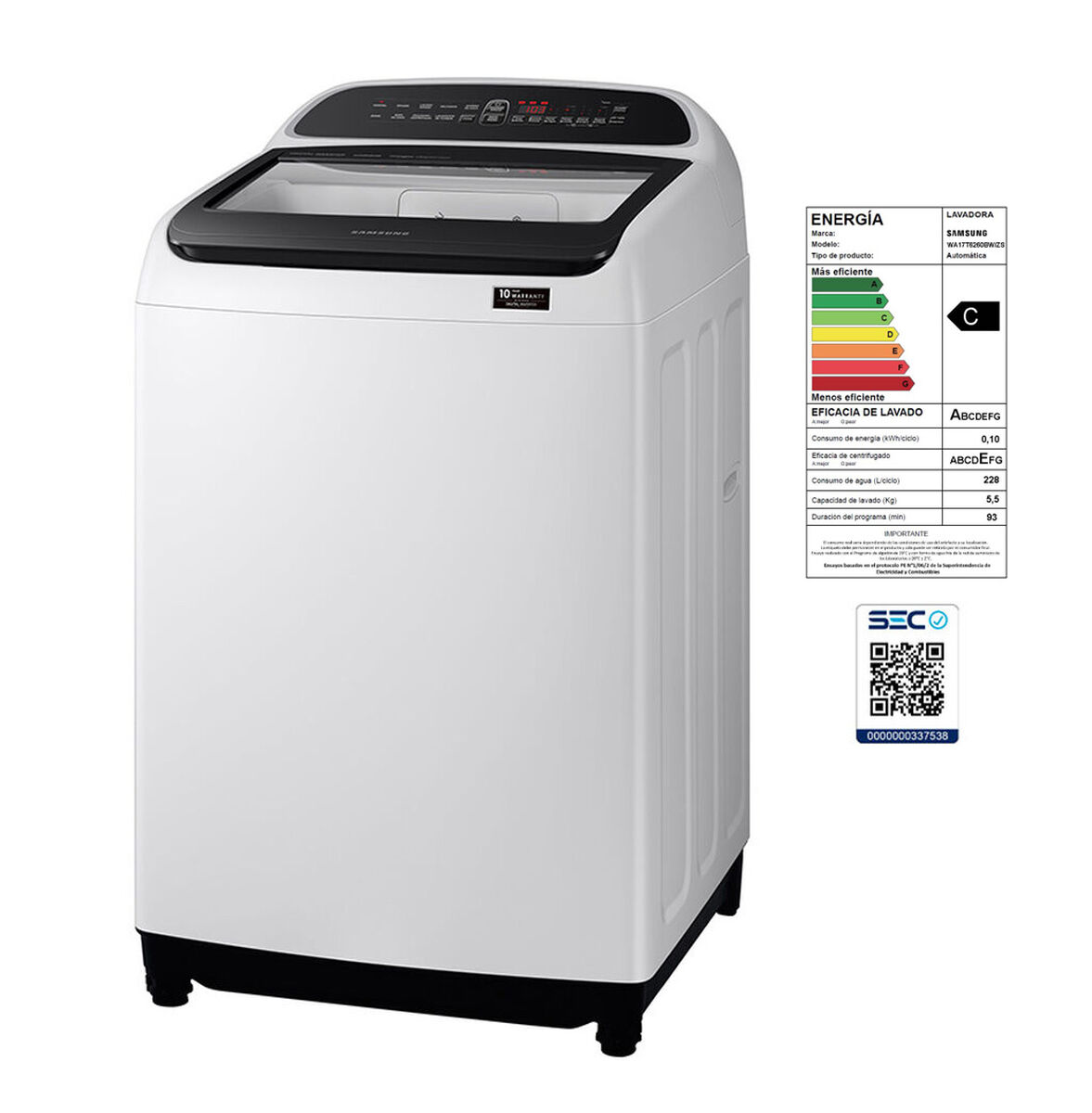 Lavadora Automática Samsung WA17T6260BWZS 17 kg.