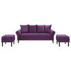 Sofá Felpa Bodevir Lua 3 Cuerpos + 2 Pouf Wood Morado