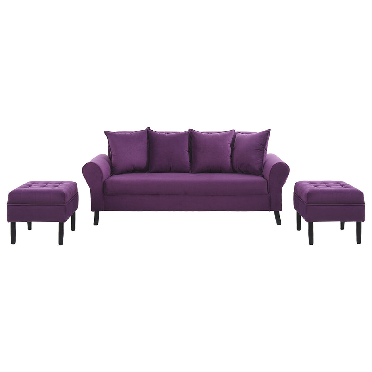 Sofá Felpa Bodevir Lua 3 Cuerpos + 2 Pouf Wood Morado