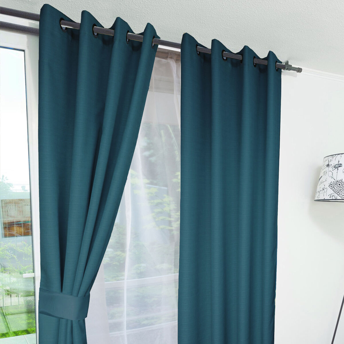 Combo Cortinas Doral Rustico 220 x 140 cm Azul Petroleo