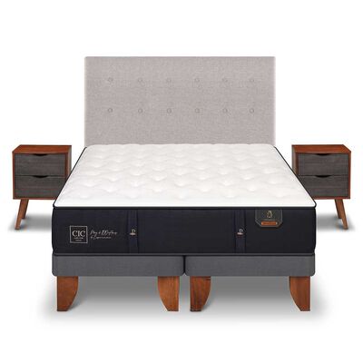 Cama Europea CIC Base Dividida 2 Plazas Premium + Respaldo + Veladores