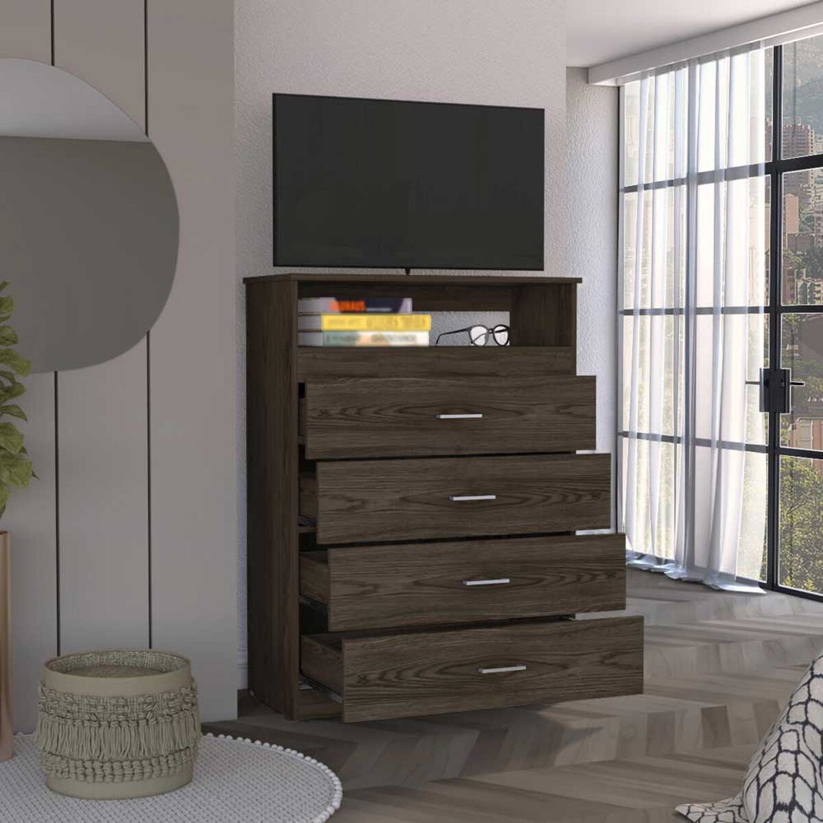 Cómoda TV Hasta 40" TuHome Z-80 4 Cajones Coñac