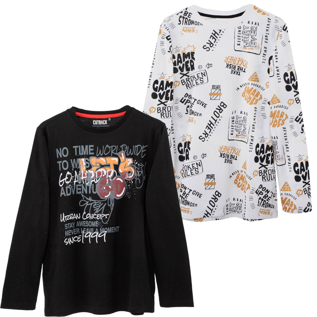 Pack 2 Polera Estampada Manga Larga de Algodón Niño Cutback