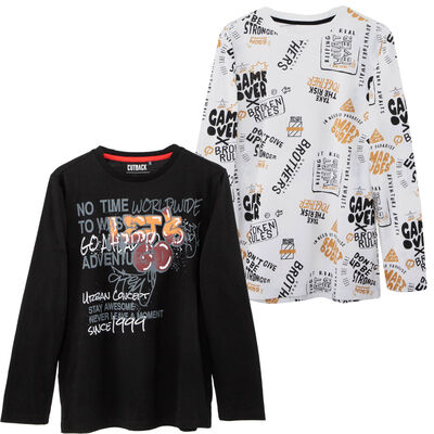 Pack 2 Polera Estampada Manga Larga de Algodón Niño Cutback