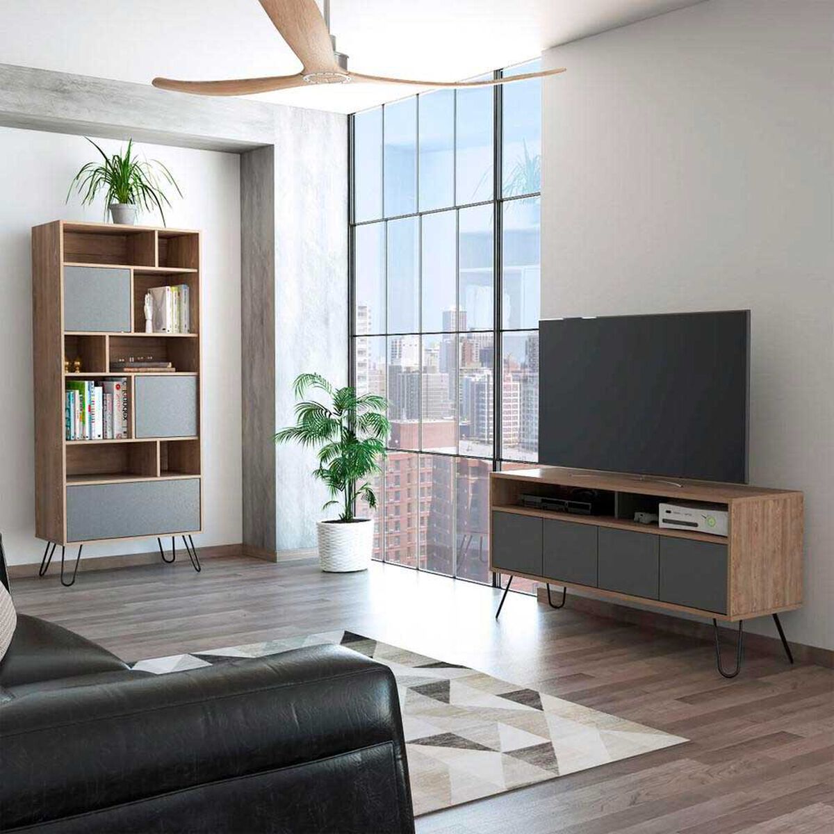 Rack TV Hasta 55" + Biblioteca TuHome Vassel