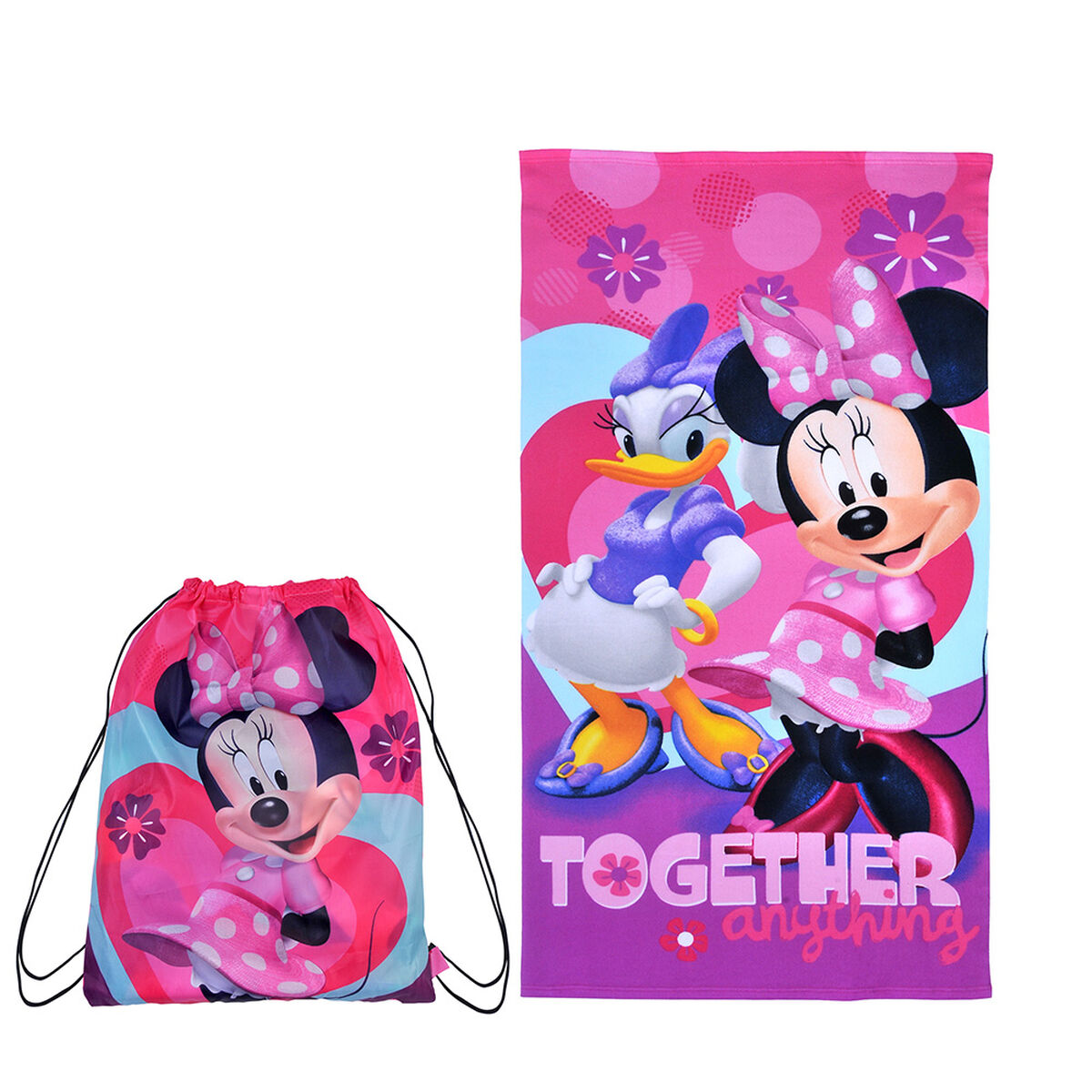 Toalla de Playa con Bolso Disney Minnie Amigas 70 x 140 + 33 x 42 cm