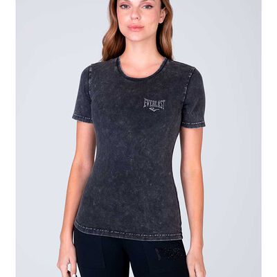 Polera M/C Deportiva Mujer Everlast Dark Grey, Melange, Negro, Verde