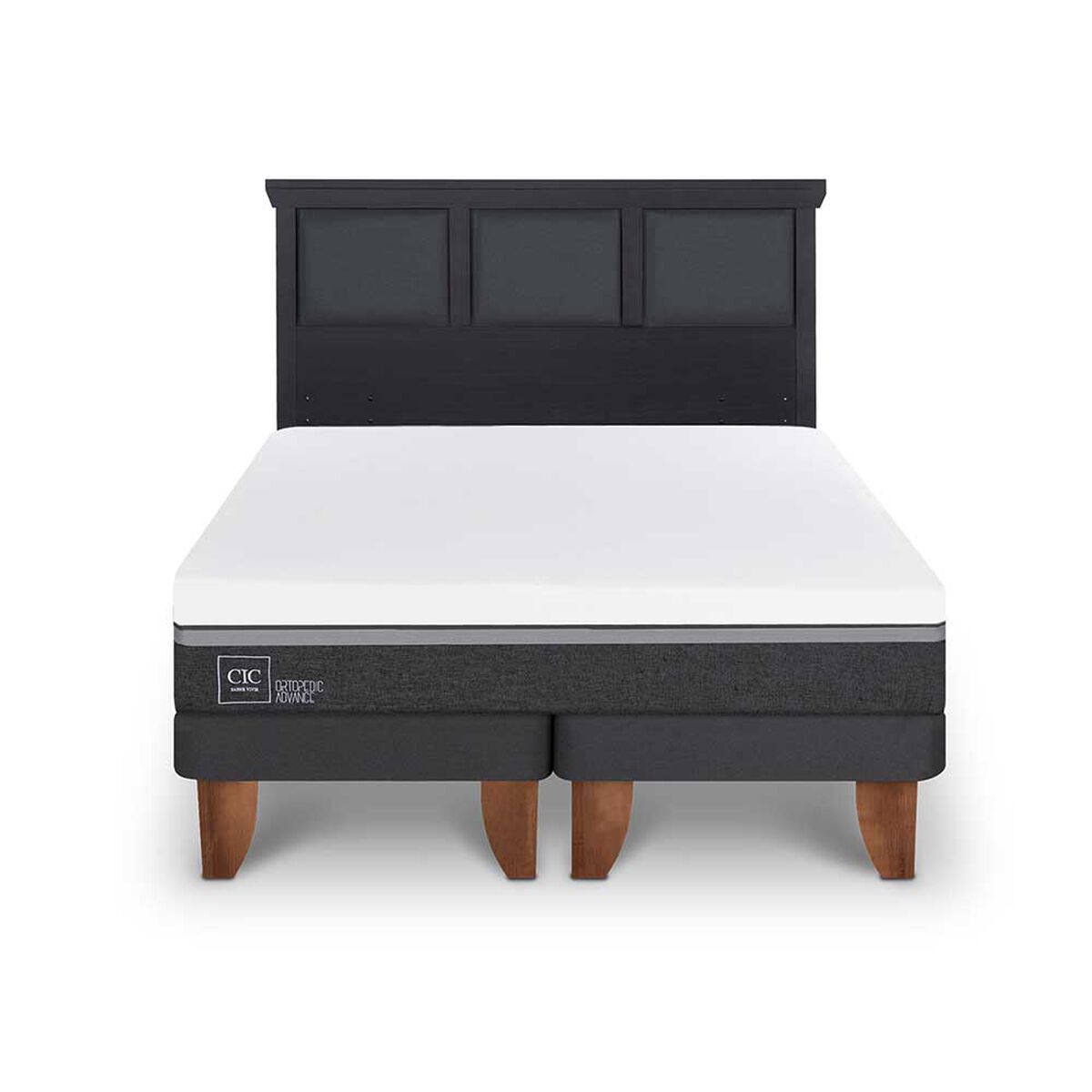 Cama Europea CIC Base Dividida King Ortopedic Advance + Respaldo Torino Negro
