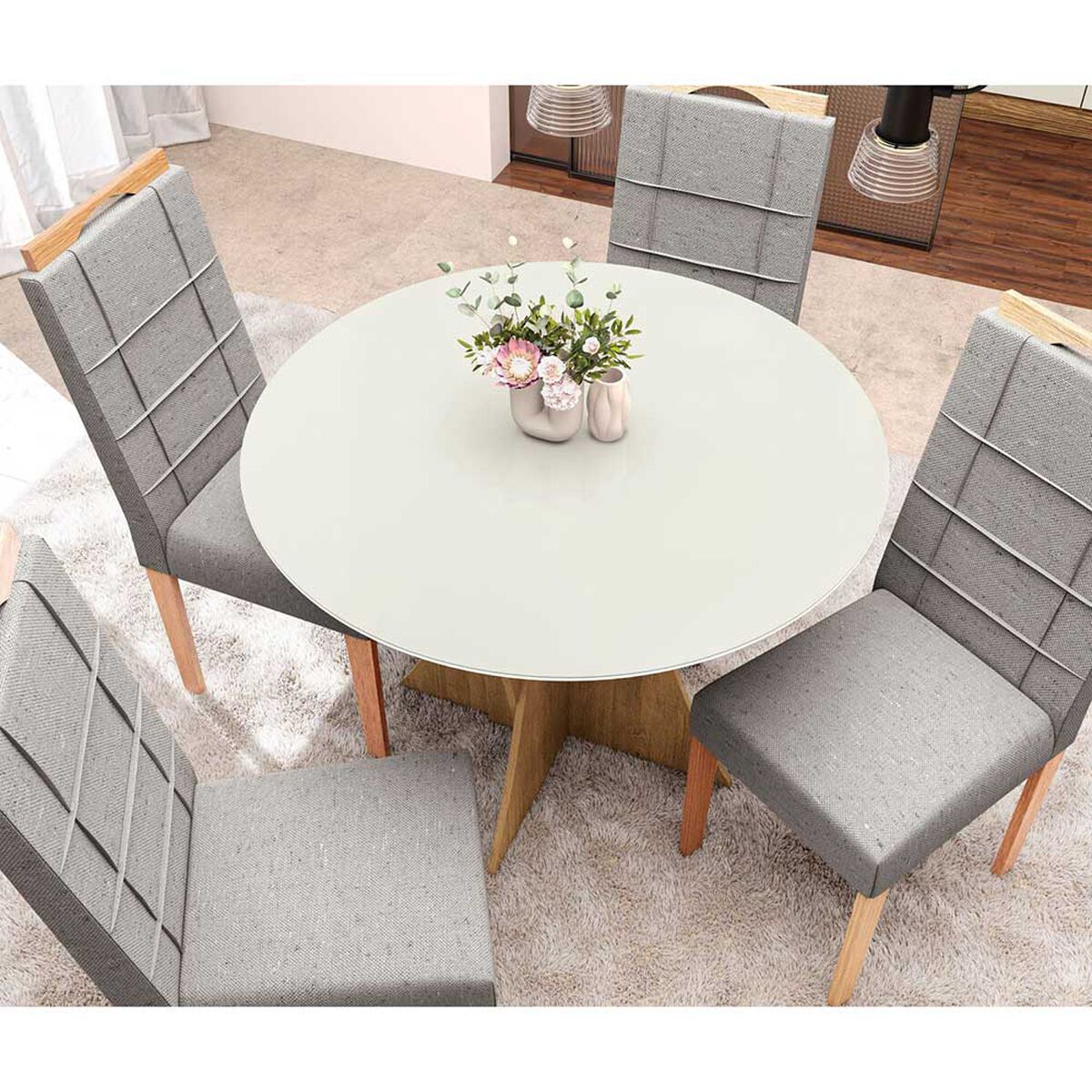 Juego de Comedor Yardas Turín 4 Sillas Off White