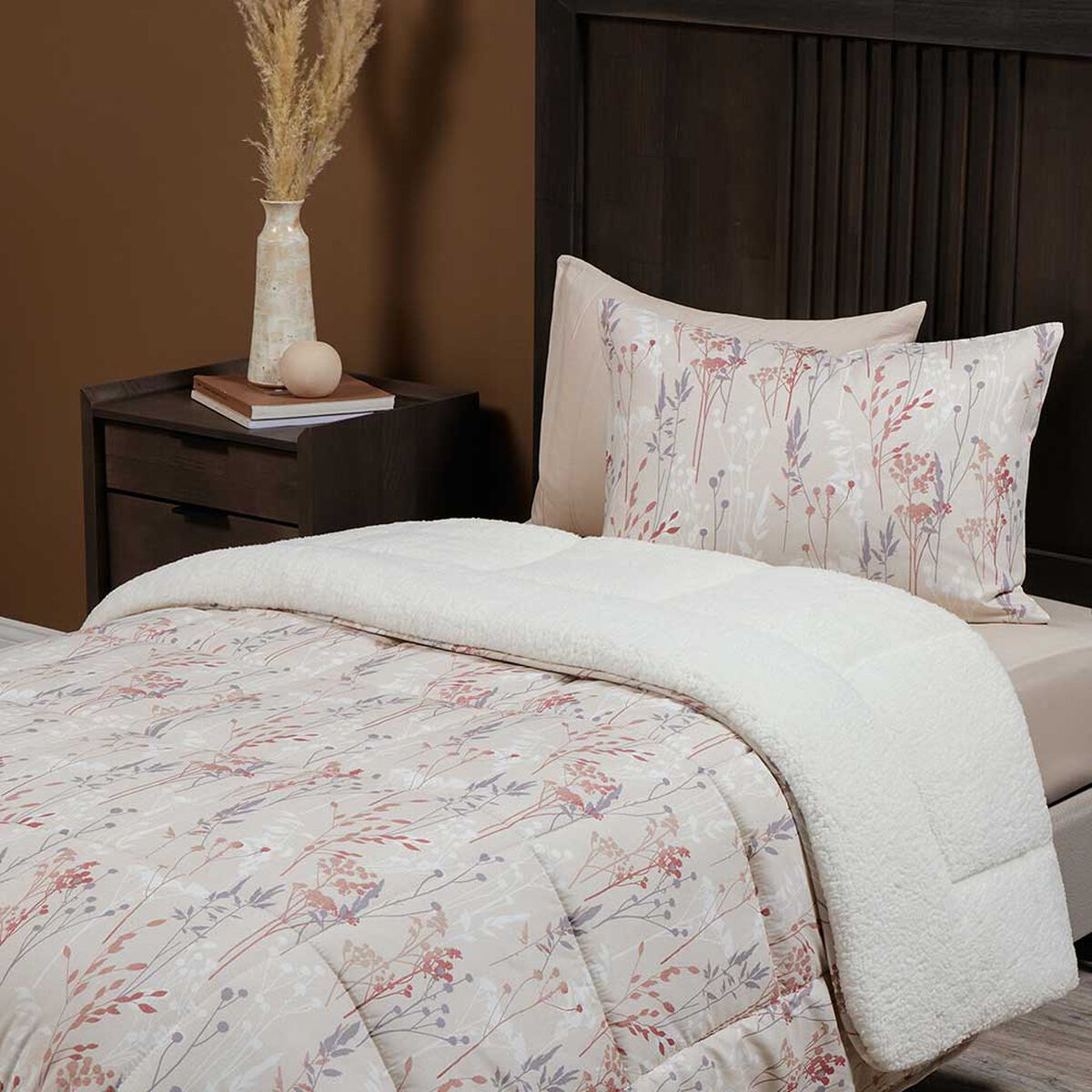 Plum&oacute;n Rosen 1,5 Plazas Sherpa Alaska Brianna Beige/Gris/Burdeo